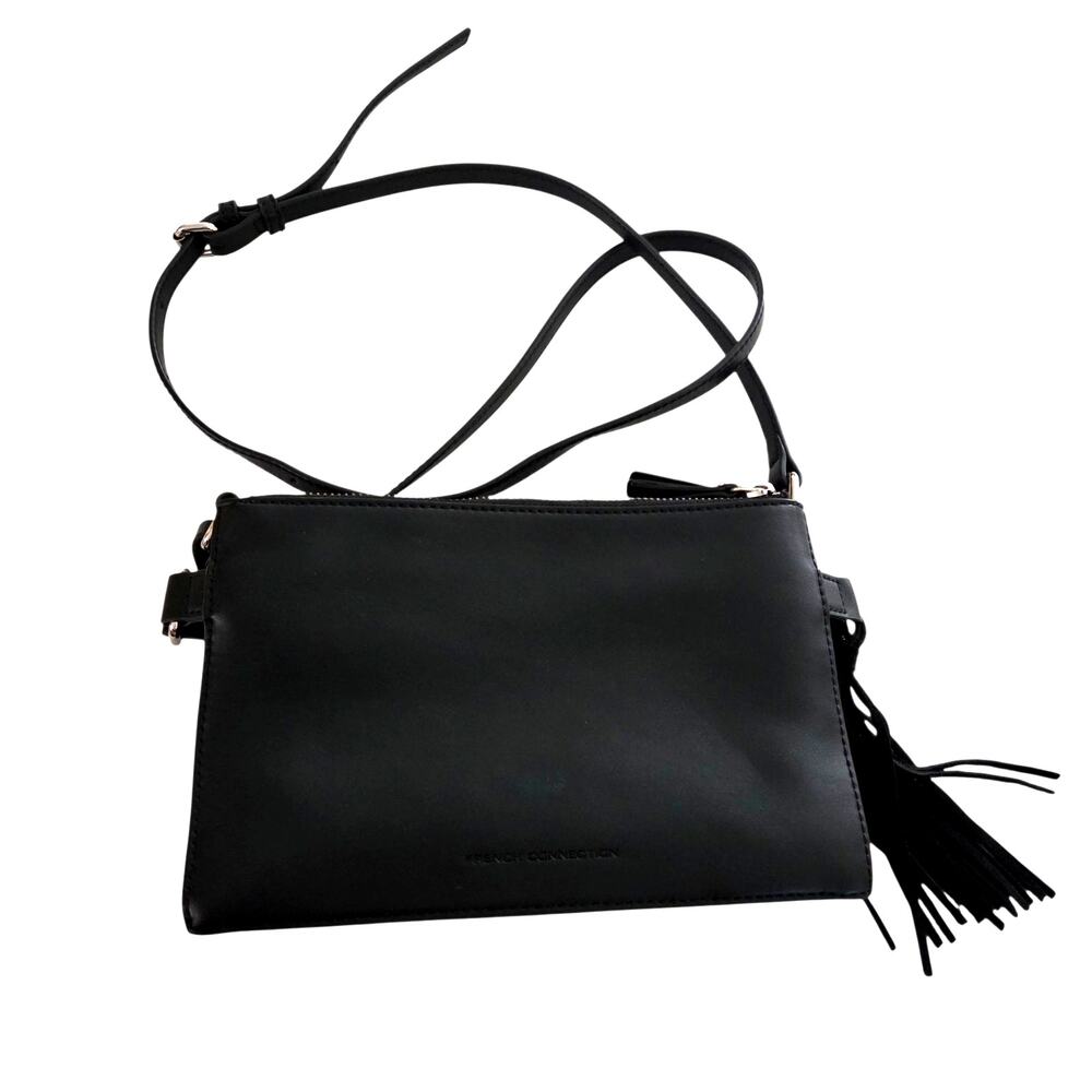 French Connection Reese Trio Crossbody Bag Triple Zipper Top Entry Faux Leather